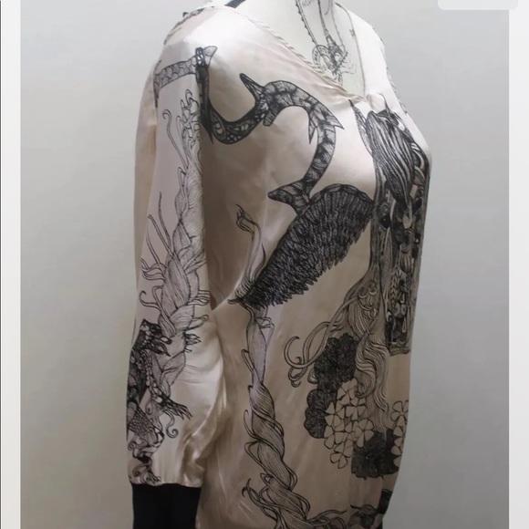 Zara Women Tunic Dress Beige Black Silk Graffiti Print Medium Portugal - Picture 5 of 12